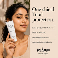 Brilliance Mineral Sunscreen SPF 50+++ Advanced Shield 25% Zinc Oxide + 2% Niacinamide + 1% Hyaluronic Acid + Vitamin C