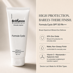 Brilliance Mineral Sunscreen SPF 50+++ Advanced Shield 25% Zinc Oxide + 2% Niacinamide + 1% Hyaluronic Acid + Vitamin C