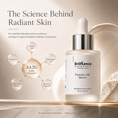 Brilliance Cosmocare Vitamin C 15% + Hyaluronic Acid 1.5% + Niacinamide 3% Serum, 30ml | Brightening & Hydrating Serum for Glowing Skin | 30ml